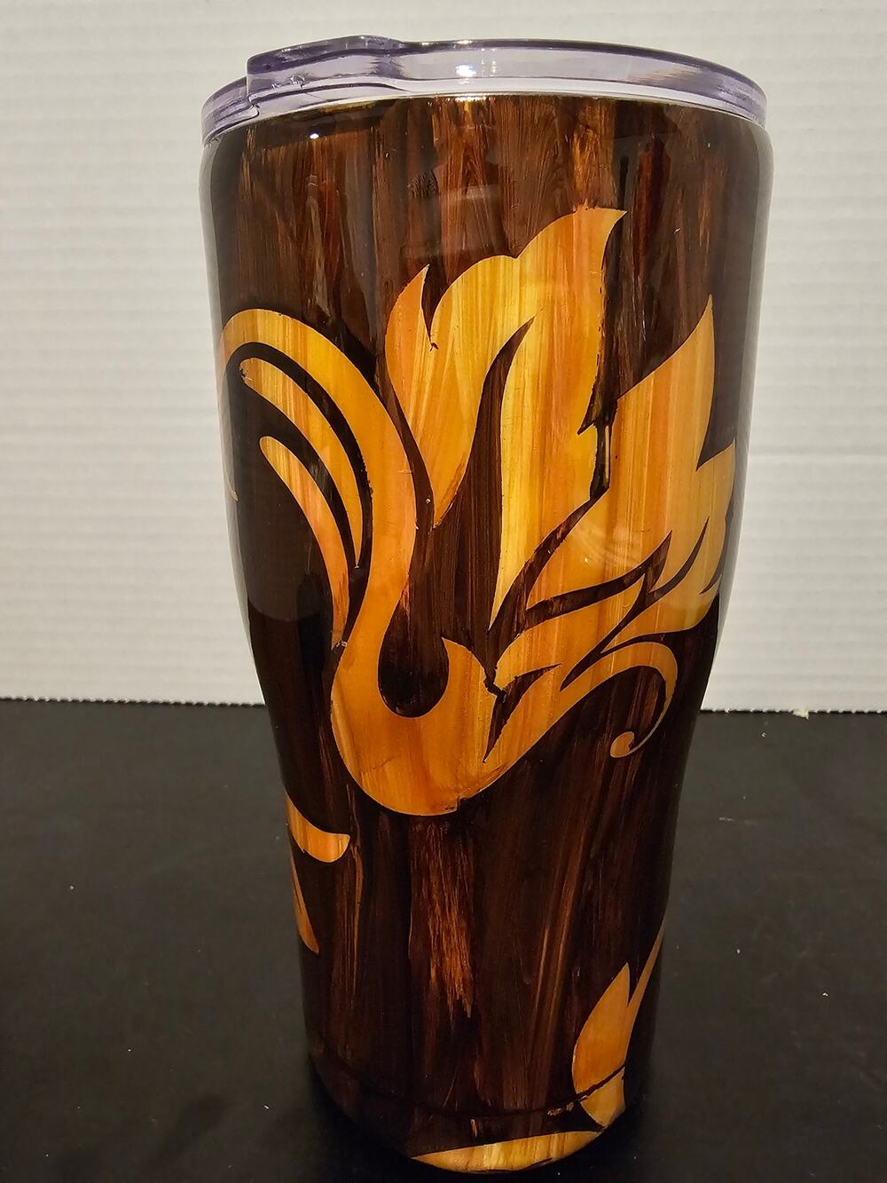 Handmade Faux Wood Grain Resin Abstract Floral Design Stainless Steel Tumbler
